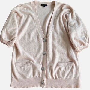 Talbots Rhinestone Button Cardigan Small Blush Pink Short Sleeve
